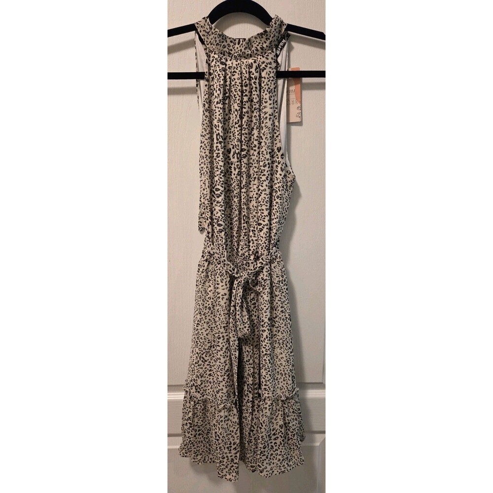 BTFBM sleeveless dress, white & black cheetah animal print w/ ruffled hem Size-S
